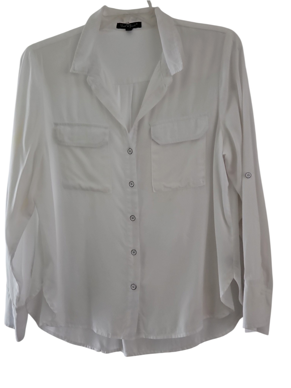 Velvet Heart Button Up Shirt White Size L Classic Blouse Pockets Long Sleeves